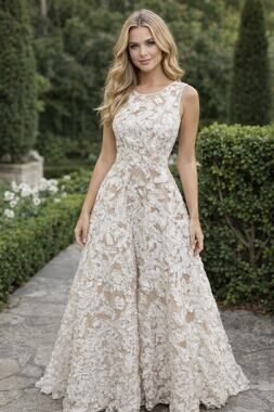 Dress the Population Floral Lace Cocktail Midi Dress XS Nude Illusion Fit Flare